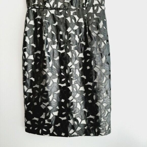 CALVIN KLEIN Floral Faux Leather Lace Sheath Dress SZ 4 - Picture 5 of 12